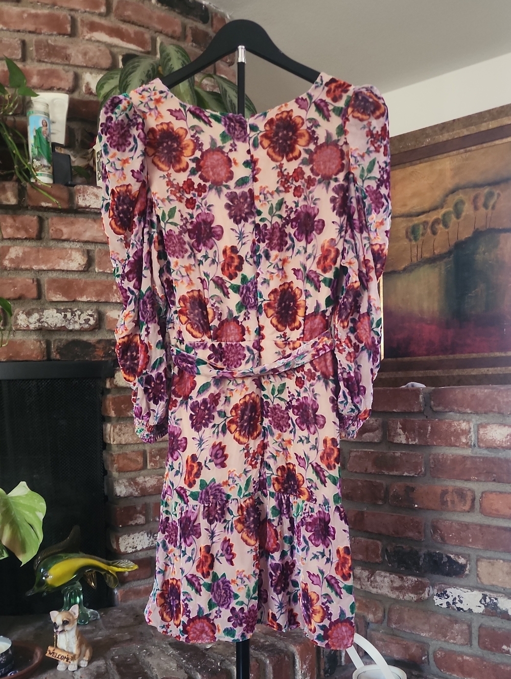 Hale Bob NWT Velvet Burnout Floral Mini Dress Pink Boho Romantic Size L - Picture 5 of 13